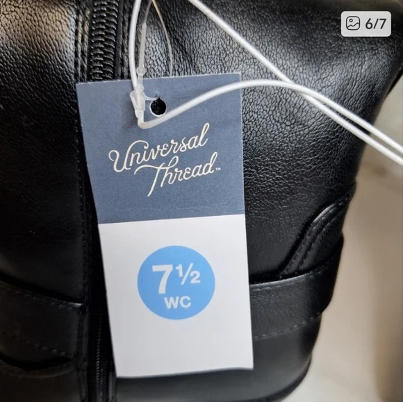 Universal Thread Black Faux Leather Wide Calf Riding Square Pointed Toe Boots - Picture 6 of 7